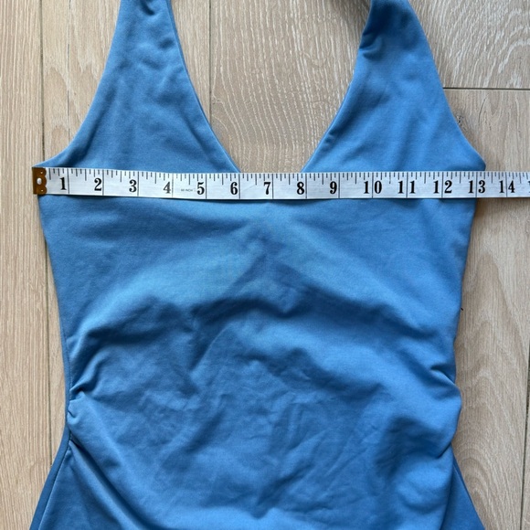 VTG 90s GUESS Bodycon Halter Neck Mini Dress Size Small Blue - Picture 4 of 11